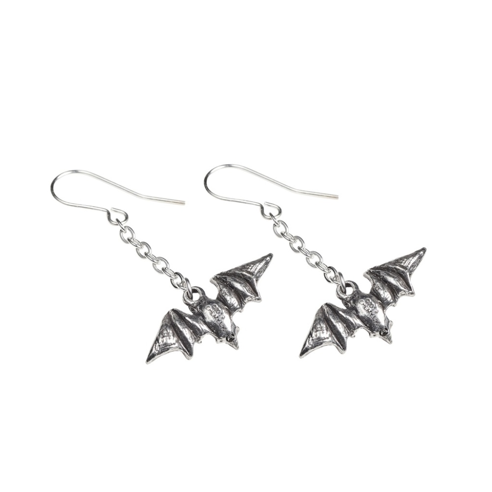 Alchemy Gothic Hanging Bat Chain Hook Earrings NEW - Picture 4 of 4